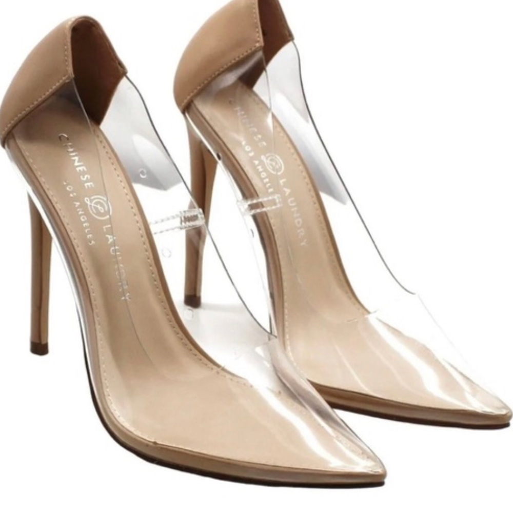 Chinese laundry clear, nude, Saleena heels 6.